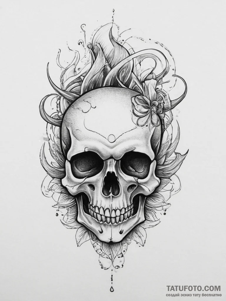 Tattoo sketch skull in smoke, tattoo flash sh... - эскиз тату (№1756291867_0, 27.08.2025 10:51) — Tatufoto.com