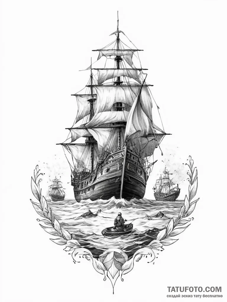Tattoo sketch soldier with a ship - эскиз тату (№1756294043_0, 27.08.2025 11:27) — Tatufoto.com