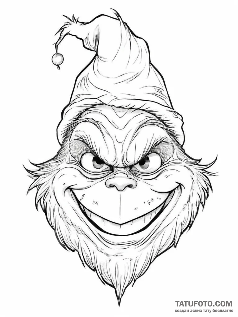 Tattoo sketch the grinch with a smile, artist... - эскиз тату (№1756295833_0, 27.08.2025 11:57) — Tatufoto.com