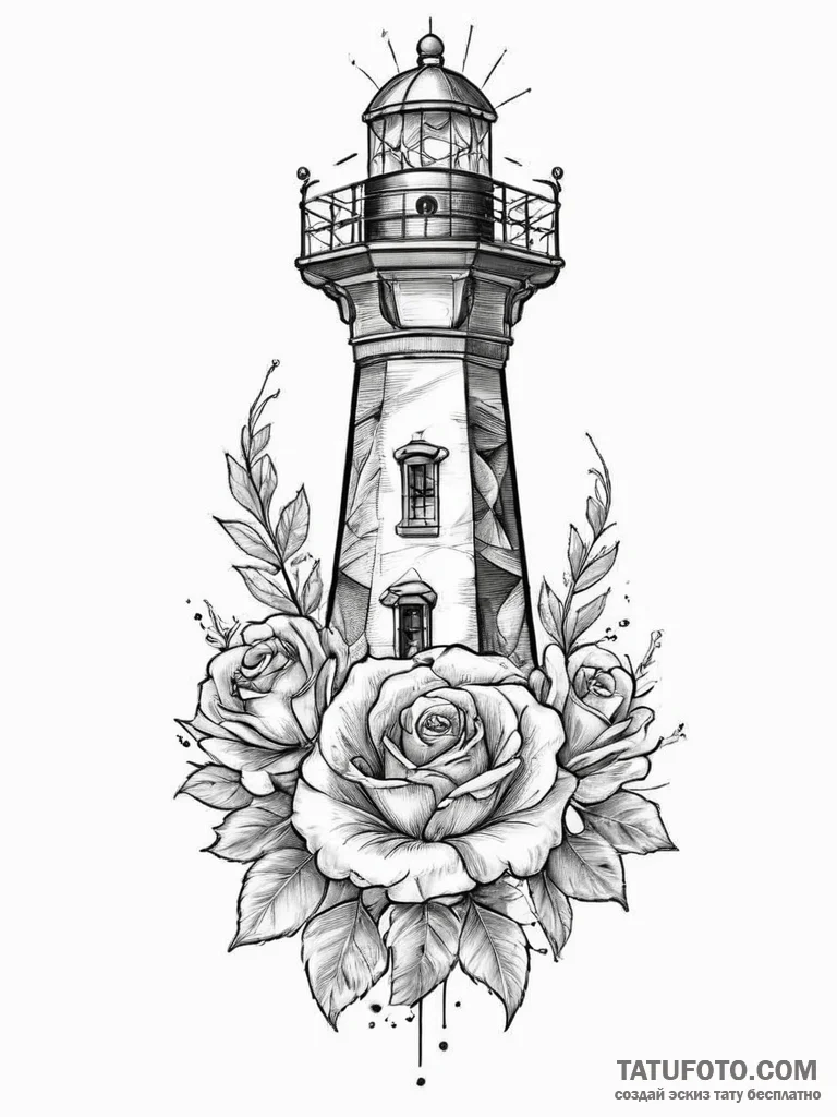 Tattoo sketch lighthouse, tattoo line art, se... - эскиз тату (№1756297804_0, 27.08.2025 12:30) — Tatufoto.com