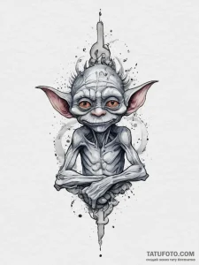 Tattoo sketch goblin with a scroll, tattoo li... - эскиз тату (№1756298002_0, 27.08.2025 12:33) — Tatufoto.com