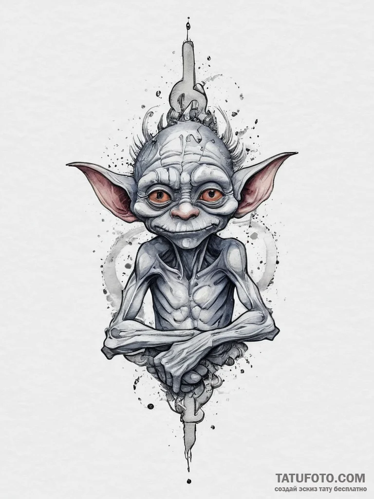 Tattoo sketch goblin with a scroll, tattoo li... - эскиз тату (№1756298002_0, 27.08.2025 12:33) — Tatufoto.com