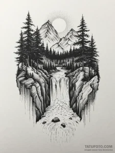 Tattoo sketch waterfall, concept art for tatt... - эскиз тату (№1756298399_0, 27.08.2025 12:39) — Tatufoto.com