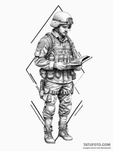 Tattoo sketch soldier with a book, tattoo lin... - эскиз тату (№1756299612_0, 27.08.2025 13:00) — Tatufoto.com