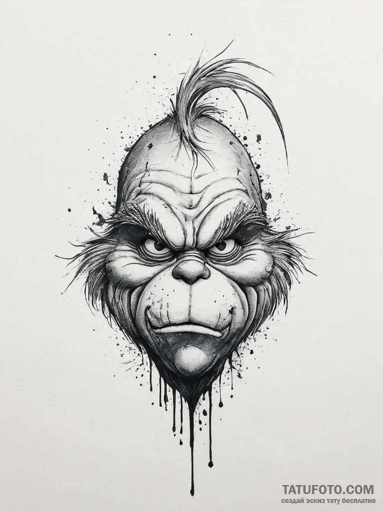 Tattoo sketch the grinch with a fur, tattoo f... - эскиз тату (№1756300799_0, 27.08.2025 13:19) — Tatufoto.com