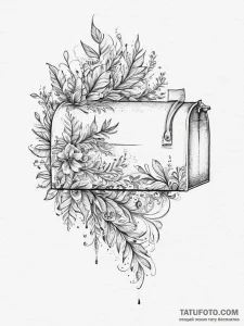 Tattoo sketch mailbox with a plant, artistic... - эскиз тату (№1756300996_0, 27.08.2025 13:23) — Tatufoto.com