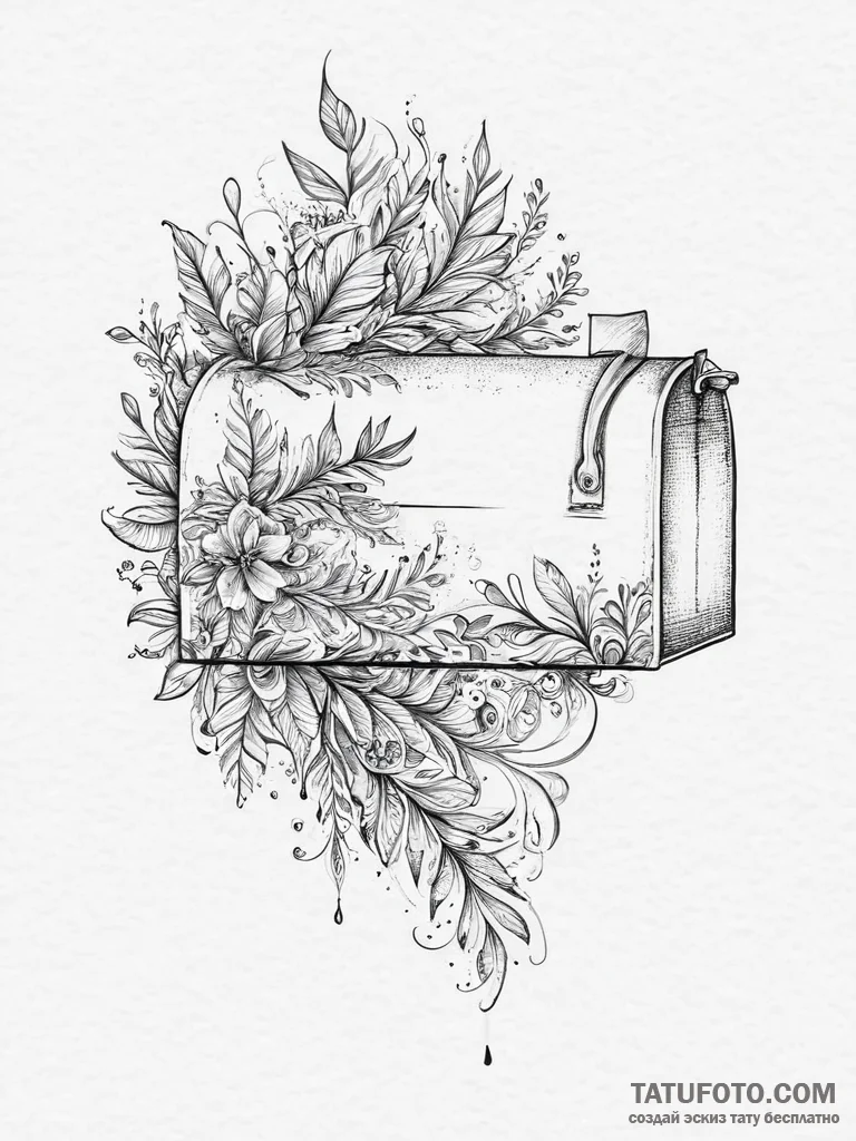Tattoo sketch mailbox with a plant, artistic... - эскиз тату (№1756300996_0, 27.08.2025 13:23) — Tatufoto.com