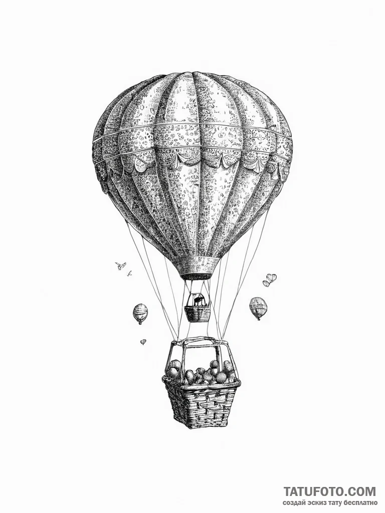 Tattoo sketch hot air ballooning a person in... - эскиз тату (№1756301409_0, 27.08.2025 13:30) — Tatufoto.com