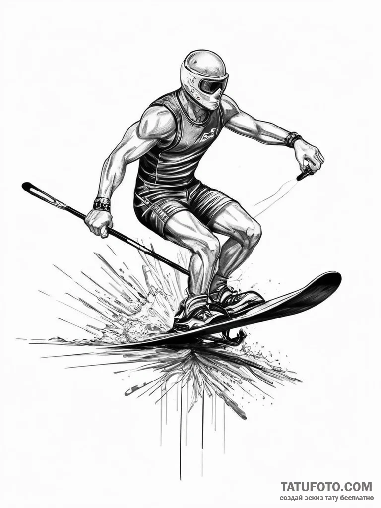 Tattoo sketch water skiing a person on skis,... - эскиз тату (№1756304142_0, 27.08.2025 14:15) — Tatufoto.com