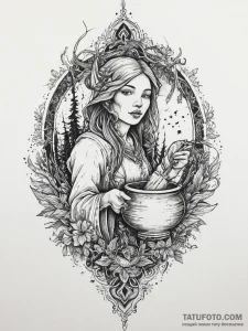 Tattoo sketch baba yaga, the forest witch, wi... - эскиз тату (№1756304533_0, 27.08.2025 14:22) — Tatufoto.com