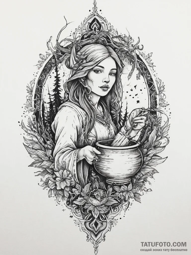 Tattoo sketch baba yaga, the forest witch, wi... - эскиз тату (№1756304533_0, 27.08.2025 14:22) — Tatufoto.com