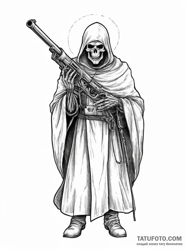 Tattoo sketch grim reaper with a gun, tattoo... - эскиз тату (№1756308860_0, 27.08.2025 15:34) — Tatufoto.com