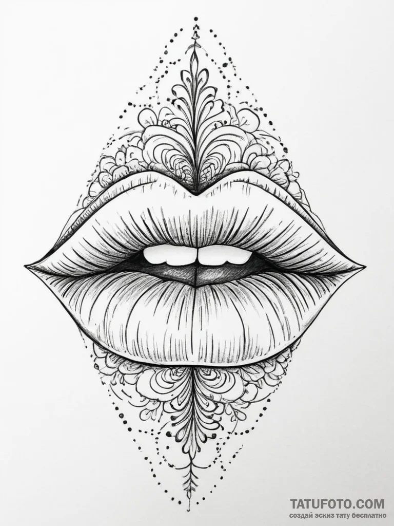 Tattoo sketch узор в виде губ - эскиз тату (№1756312989_0, 27.08.2025 16:43) — Tatufoto.com