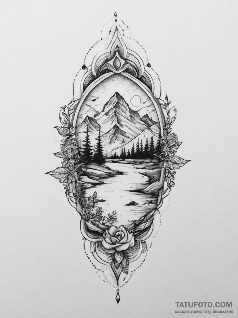 Tattoo sketch mystical land, tattoo flash she... - эскиз тату (№1756314209_0, 27.08.2025 17:03) — Tatufoto.com