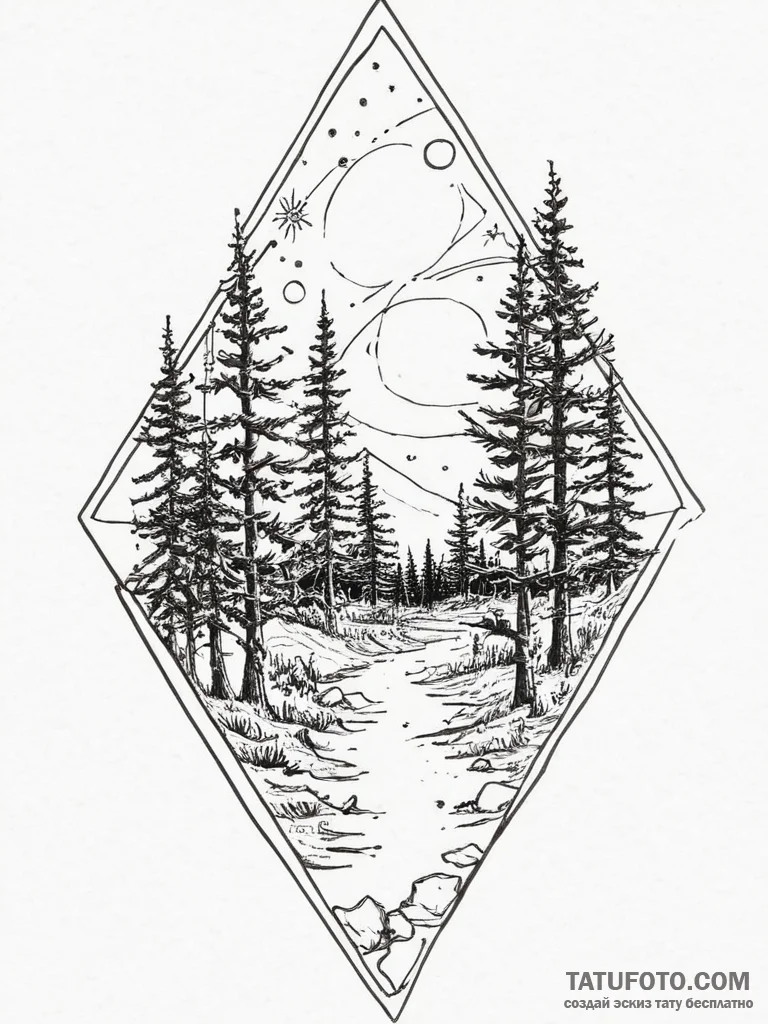 Tattoo sketch cosmic forest, tattoo sketch de... - эскиз тату (№1756316603_0, 27.08.2025 17:43) — Tatufoto.com