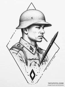 Tattoo sketch soldier with a pen, tattoo line... - эскиз тату (№1756317987_0, 27.08.2025 18:06) — Tatufoto.com