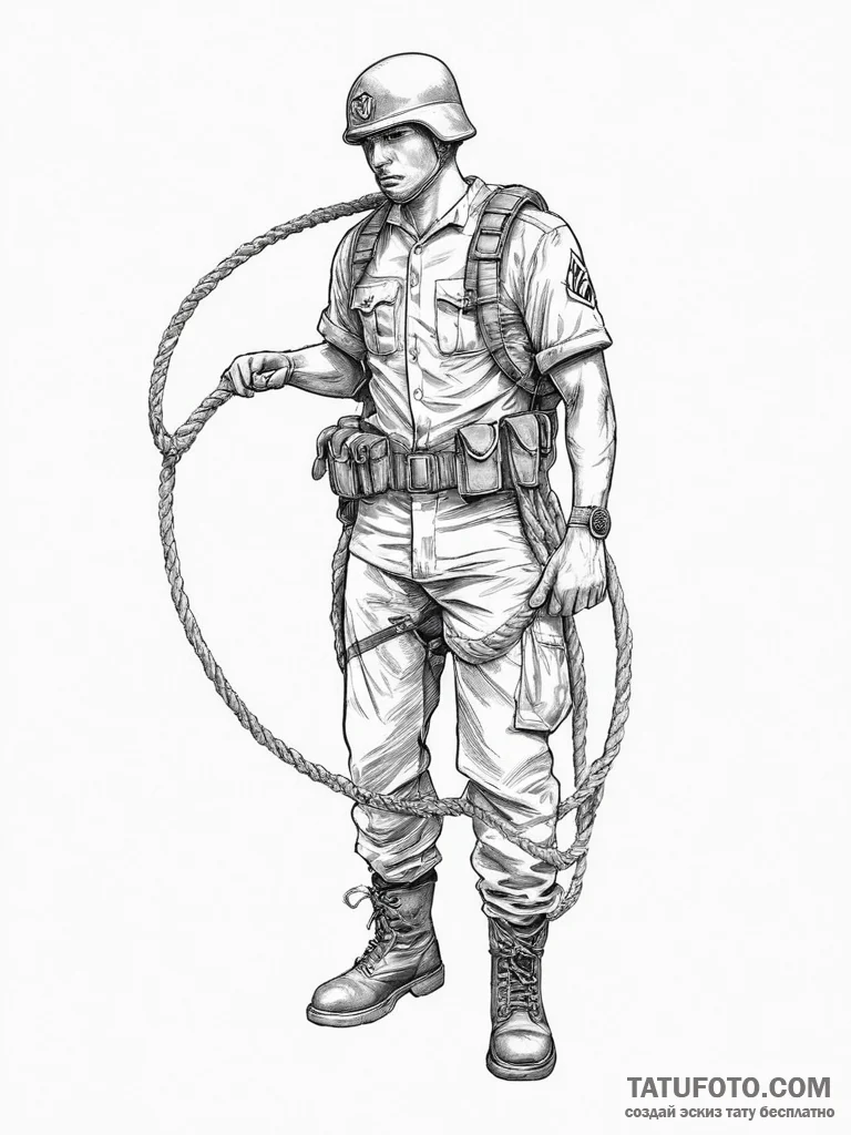 Tattoo sketch soldier with a rope, tattoo dra... - эскиз тату (№1756320753_0, 27.08.2025 18:52) — Tatufoto.com