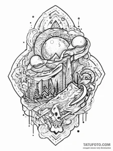 Tattoo sketch cosmic land, ink illustration f... - эскиз тату (№1756322363_0, 27.08.2025 19:19) — Tatufoto.com