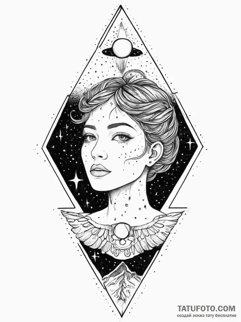 Tattoo sketch cosmic story, concept art for t... - эскиз тату (№1756322755_0, 27.08.2025 19:25) — Tatufoto.com