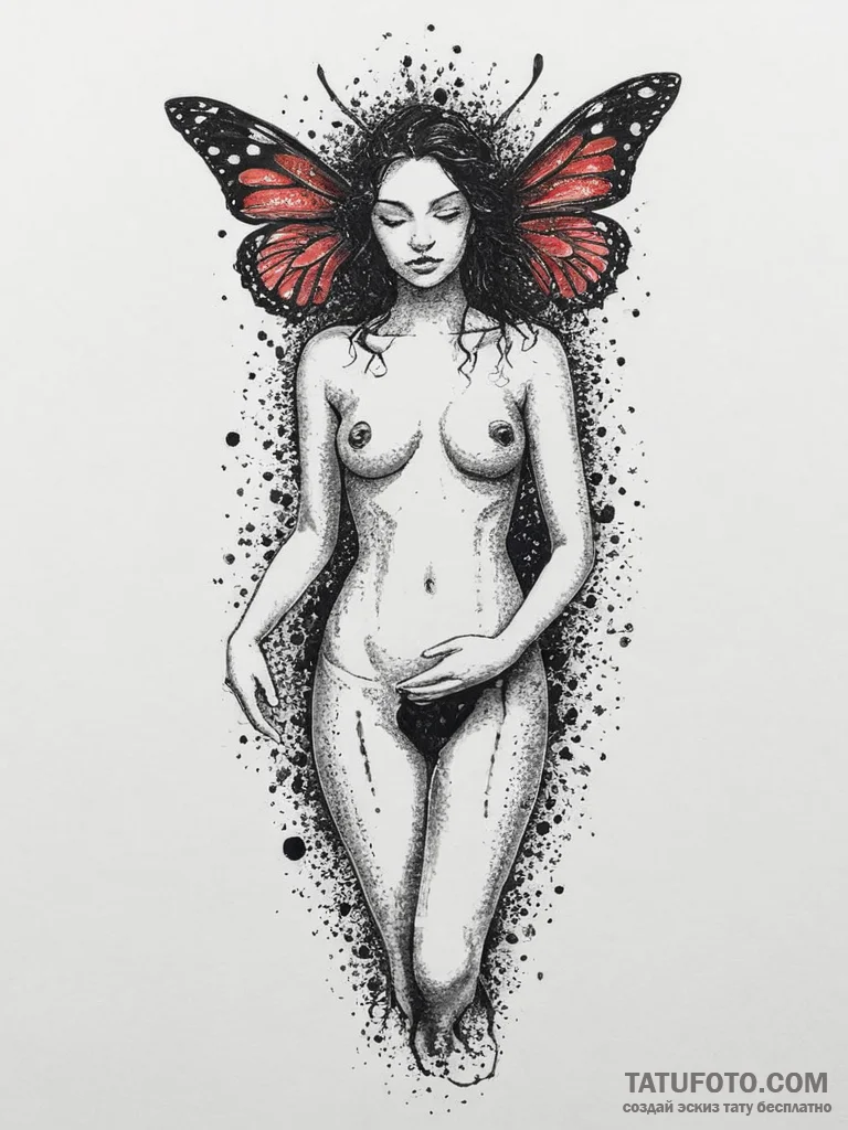 Tattoo sketch nymph body, ink illustration fo... - эскиз тату (№1756323956_0, 27.08.2025 19:45) — Tatufoto.com