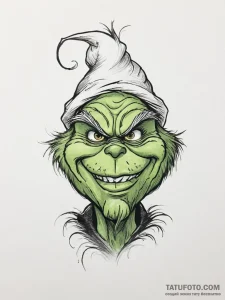 Tattoo sketch the grinch with a smile, tattoo... - эскиз тату (№1756326968_0, 27.08.2025 20:36) — Tatufoto.com