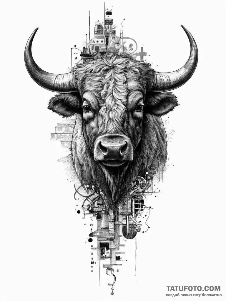 Tattoo sketch buffalo, tattoo line art, detai... - эскиз тату (№1756328178_0, 27.08.2025 20:56) — Tatufoto.com