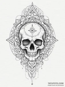 Tattoo sketch узор в виде черепа с кинжалом,... - эскиз тату (№1756330186_0, 27.08.2025 21:29) — Tatufoto.com