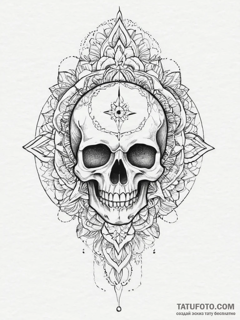 Tattoo sketch узор в виде черепа с кинжалом,... - эскиз тату (№1756330186_0, 27.08.2025 21:29) — Tatufoto.com