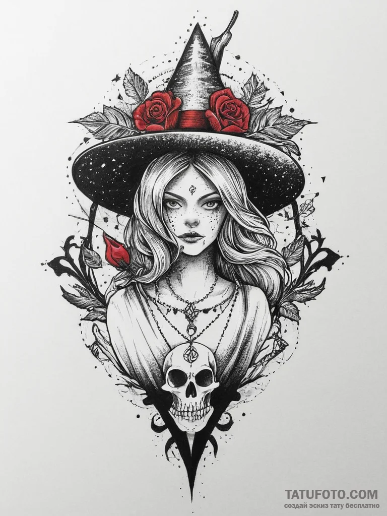 Tattoo sketch witch on broom, artistic tattoo... - эскиз тату (№1756331591_0, 27.08.2025 21:53) — Tatufoto.com