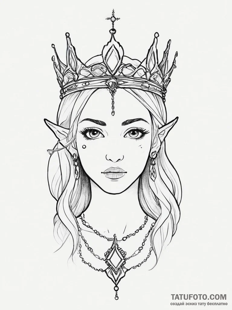 Tattoo sketch elven queen crown, tattoo flash... - эскиз тату (№1756332399_0, 27.08.2025 22:06) — Tatufoto.com