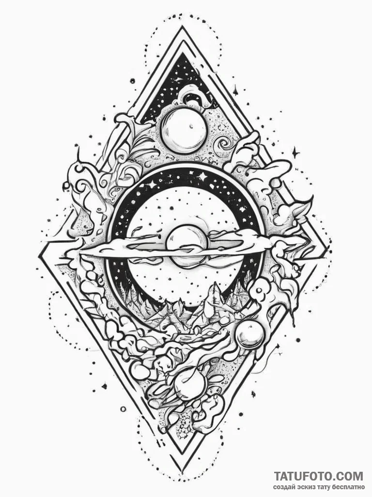 Tattoo sketch cosmic land, tattoo flash sheet... - эскиз тату (№1756333197_0, 27.08.2025 22:19) — Tatufoto.com