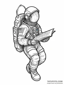 Tattoo sketch astronaut with a book, concept... - эскиз тату (№1756393117_0, 28.08.2025 14:58) — Tatufoto.com