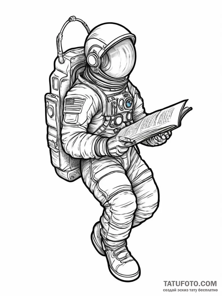 Tattoo sketch astronaut with a book, concept... - эскиз тату (№1756393117_0, 28.08.2025 14:58) — Tatufoto.com
