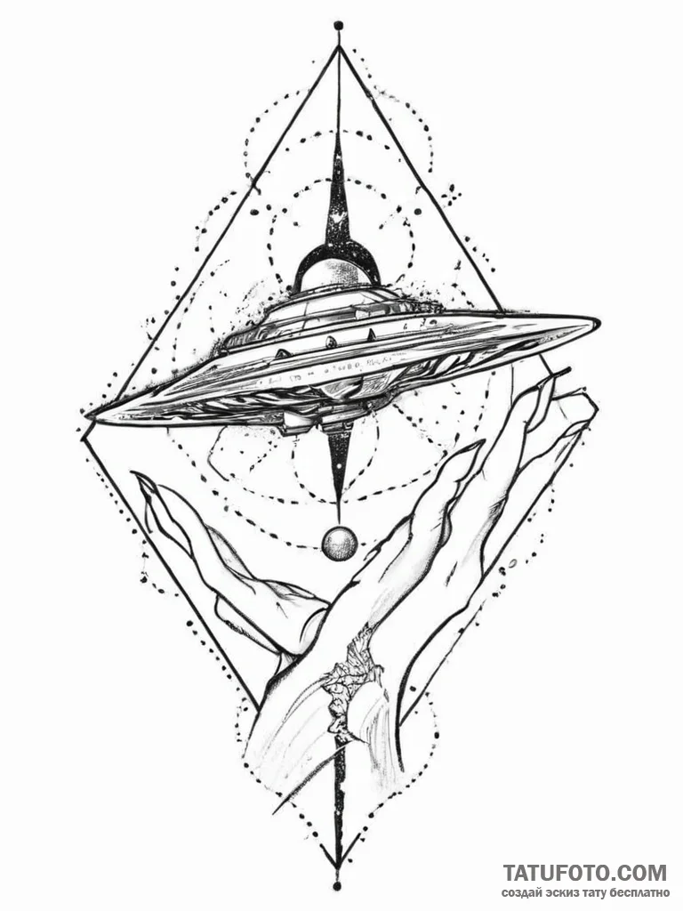 Tattoo sketch hands with a spacecraft, tattoo... - эскиз тату (№1756393910_0, 28.08.2025 15:11) — Tatufoto.com