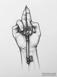 Tattoo sketch hand holding a key, ink illustr... - эскиз тату (№1756397101_0, 28.08.2025 16:05) — Tatufoto.com