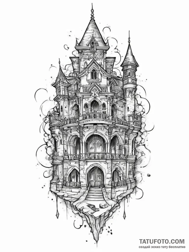 Tattoo sketch palace, concept art for tattoo,... - эскиз тату (№1756397693_0, 28.08.2025 16:14) — Tatufoto.com