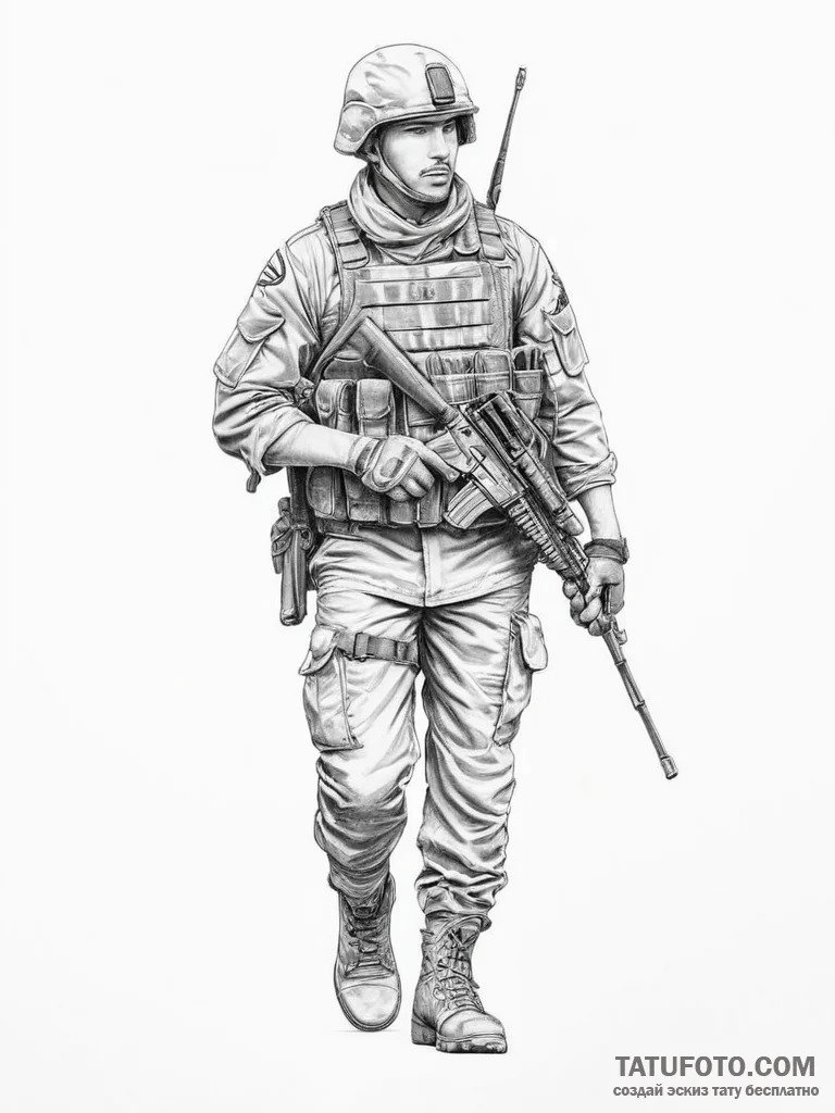 Tattoo sketch soldier with a pencil - эскиз тату (№1756399476_0, 28.08.2025 16:44) — Tatufoto.com