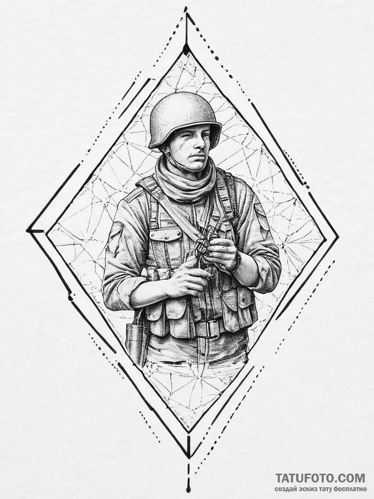 Tattoo sketch soldier with a map, tattoo draw... - эскиз тату (№1756400470_0, 28.08.2025 17:01) — Tatufoto.com