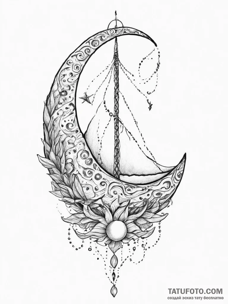 Tattoo sketch moon tattoo, ink illustration f... - эскиз тату (№1756402252_0, 28.08.2025 17:30) — Tatufoto.com