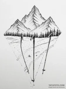 Tattoo sketch skiing ski poles and snow-cover... - эскиз тату (№1756403445_0, 28.08.2025 17:50) — Tatufoto.com