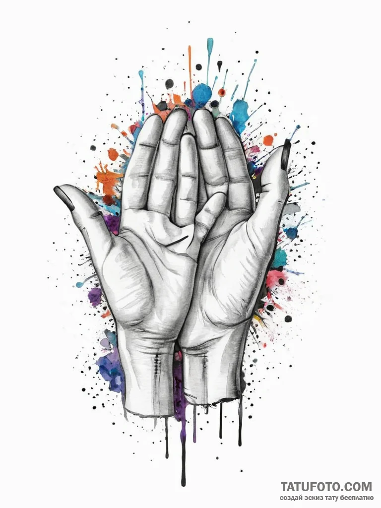 Tattoo sketch hands with a laugh, artistic ta... - эскиз тату (№1756403640_0, 28.08.2025 17:54) — Tatufoto.com