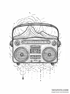 Tattoo sketch old radio with waves, ink illus... - эскиз тату (№1756405466_0, 28.08.2025 18:24) — Tatufoto.com
