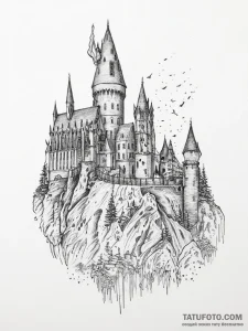 Tattoo sketch harry potter hogwarts castle - эскиз тату (№1756405667_0, 28.08.2025 18:27) — Tatufoto.com