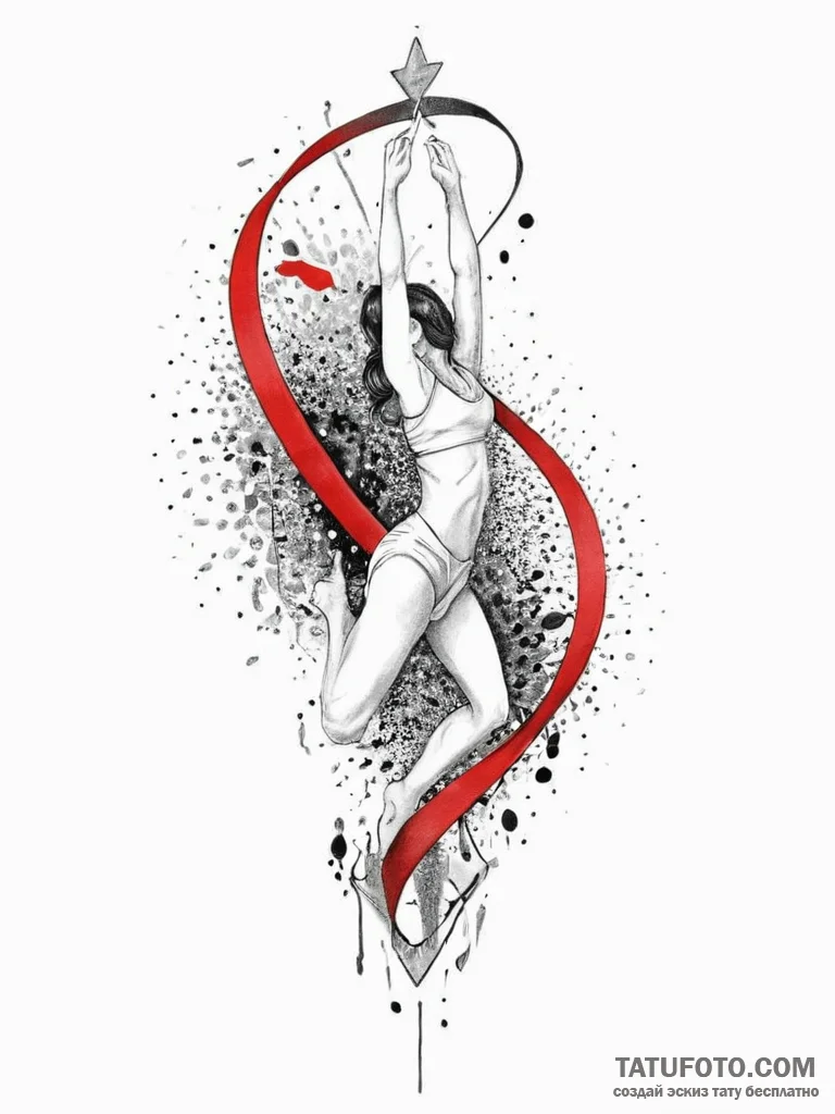 Tattoo sketch gymnastics a ribbon with a pers... - эскиз тату (№1756406256_0, 28.08.2025 18:37) — Tatufoto.com
