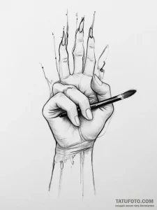 Tattoo sketch hands with a brush - эскиз тату (№1756407064_0, 28.08.2025 18:51) — Tatufoto.com