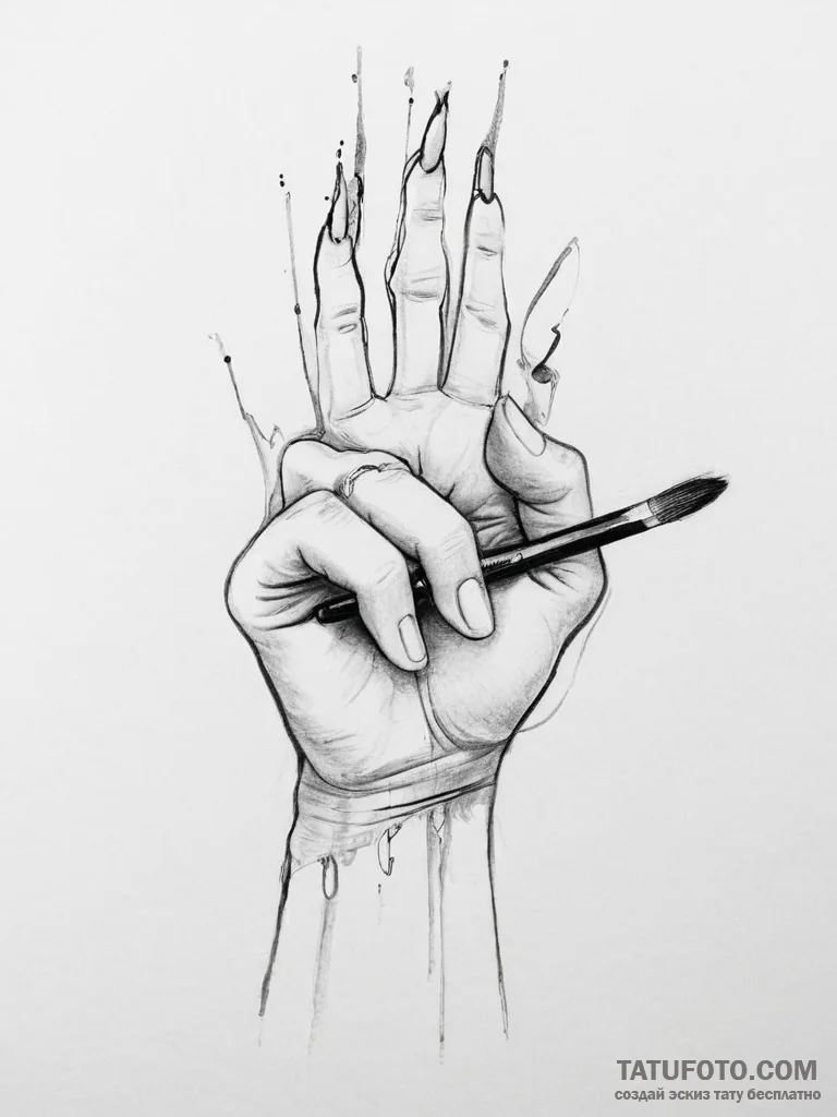 Tattoo sketch hands with a brush - эскиз тату (№1756407064_0, 28.08.2025 18:51) — Tatufoto.com