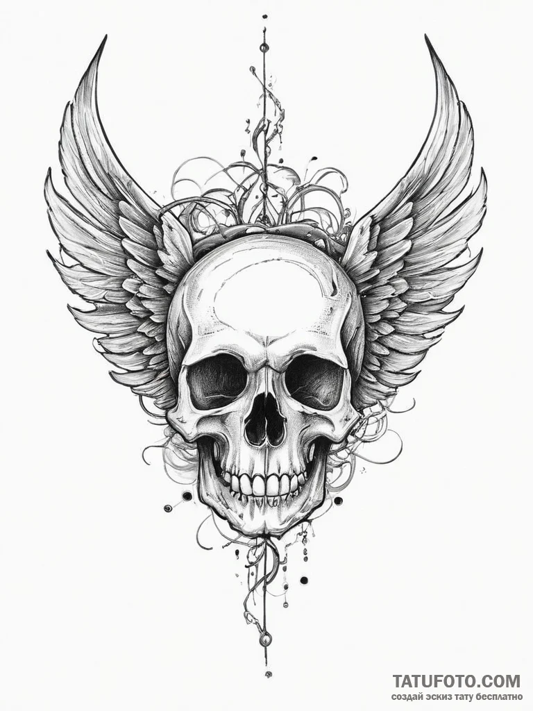 Tattoo sketch узор в виде черепа с крыльями,... - эскиз тату (№1756408066_0, 28.08.2025 19:07) — Tatufoto.com