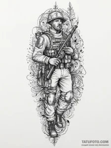 Tattoo sketch soldier with a brush, tattoo fl... - эскиз тату (№1756408459_0, 28.08.2025 19:14) — Tatufoto.com