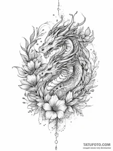 Tattoo sketch dragon with a flower - эскиз тату (№1756408659_0, 28.08.2025 19:17) — Tatufoto.com