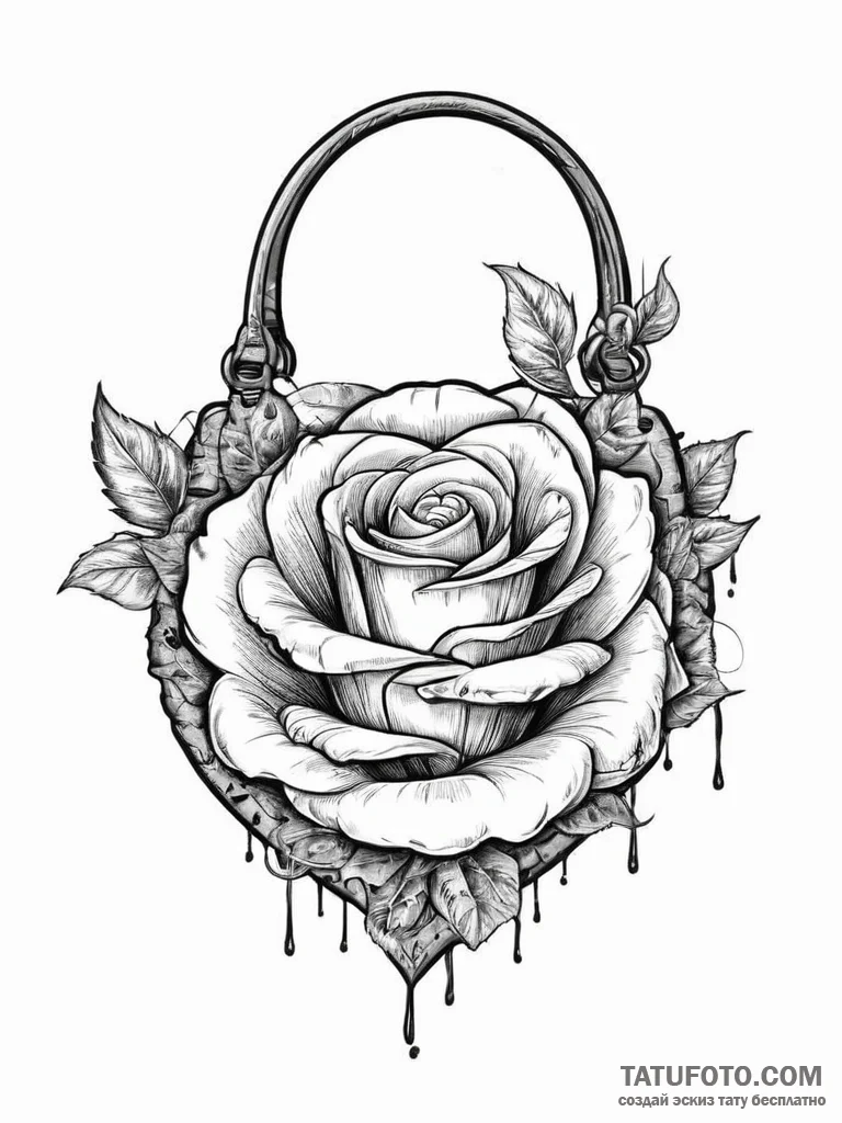 Tattoo sketch handbag with a rose, artistic t... - эскиз тату (№1756409465_0, 28.08.2025 19:31) — Tatufoto.com